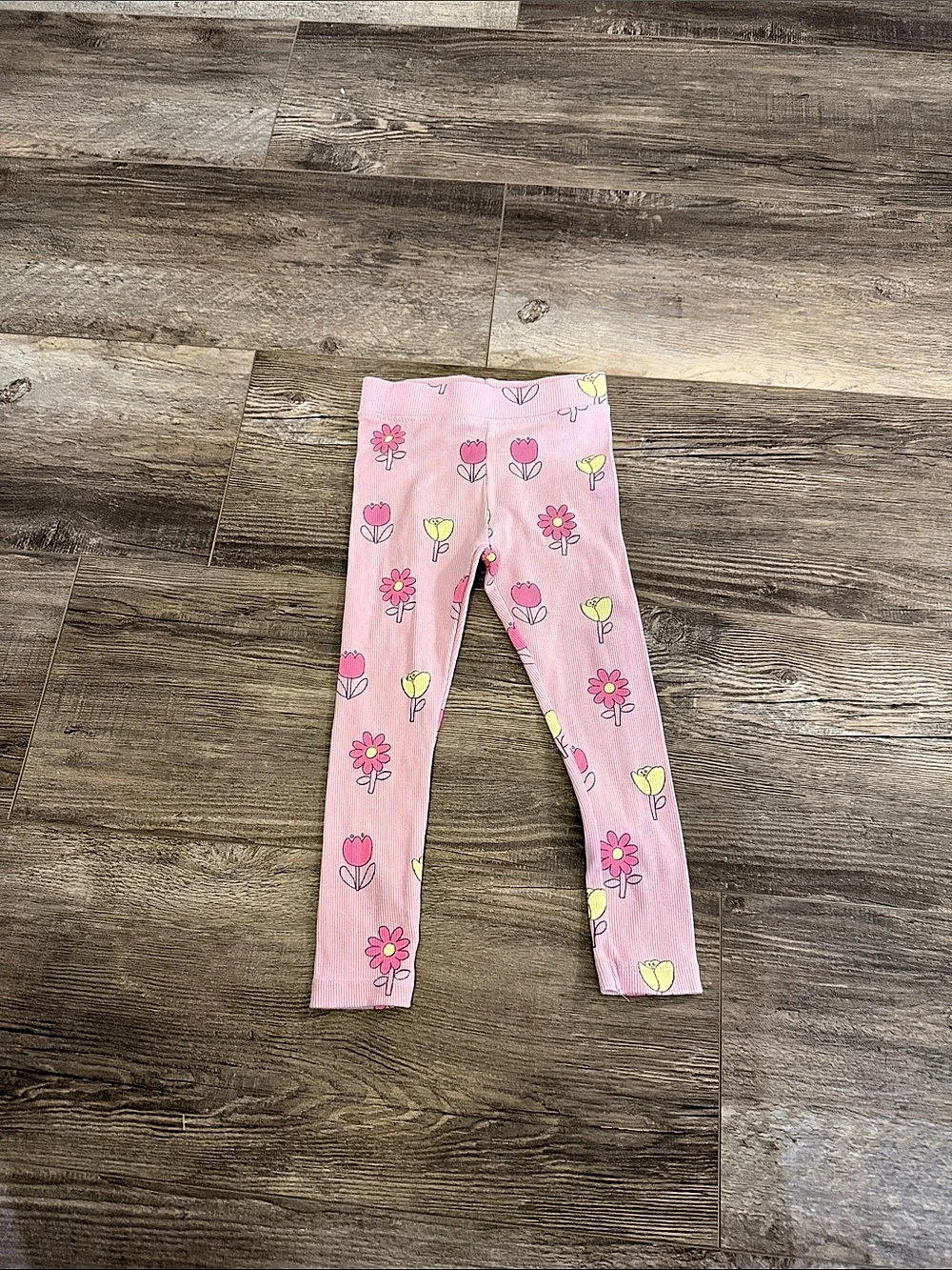 Zara Floral Print Ribbed Leggings Pink & Yellow Size 4